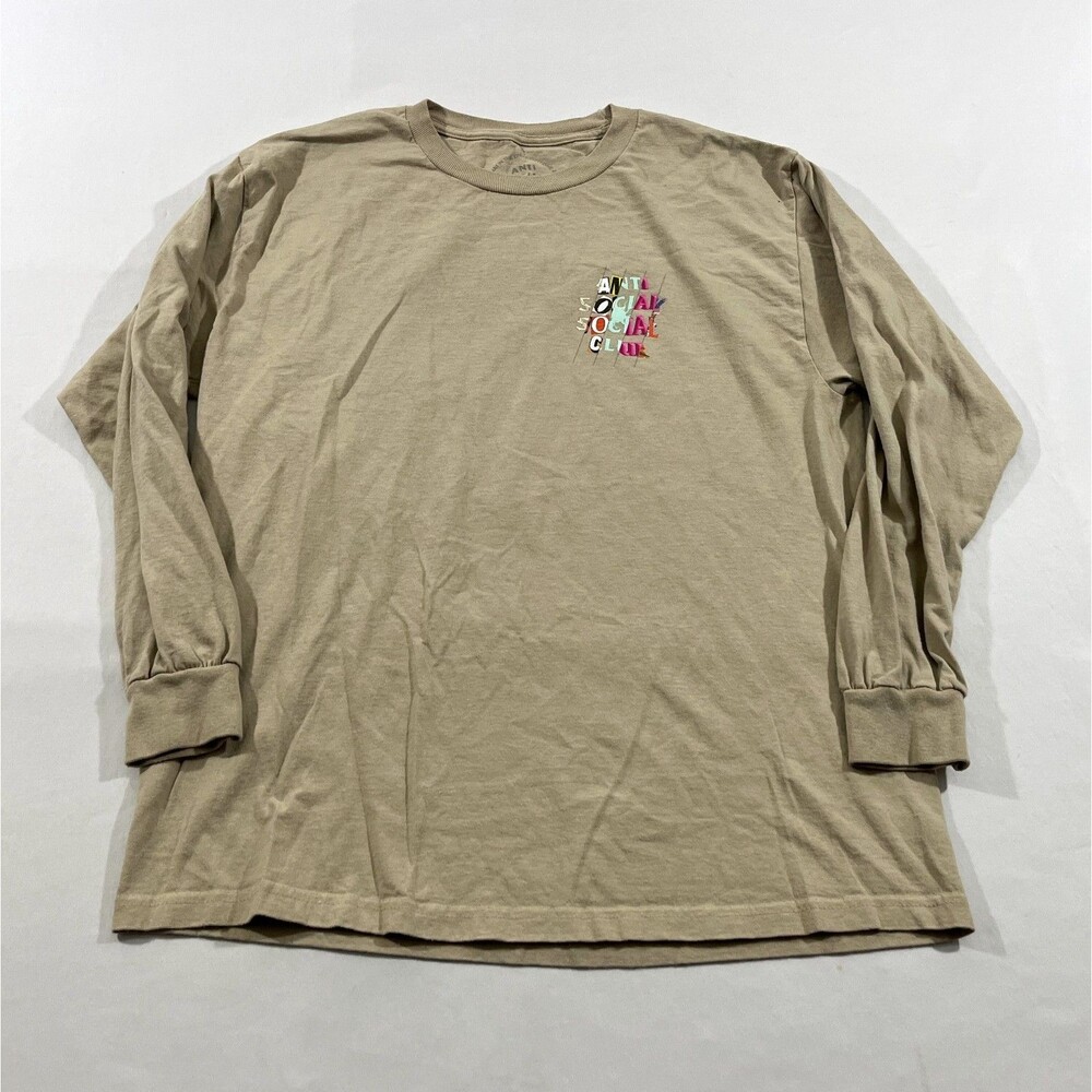 Anti Social Social Club Beige Radness Cotton LS Tee Streetwear T-shirt Sz L USA